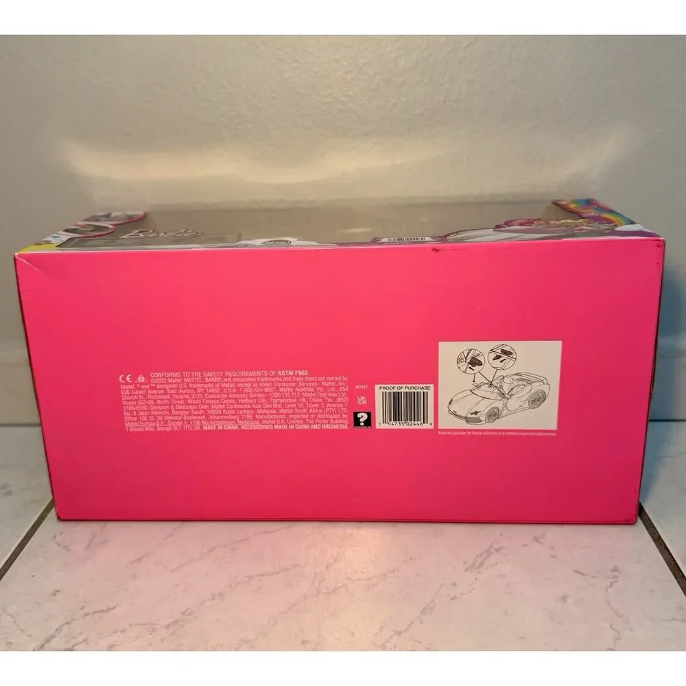 Barbie Car, Barbie Extra Set, Sparkly Silver 2-Seater Toy Convertible with Puppy